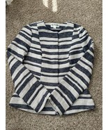 Pim + Larkin Cotton Blazer Long Sleeve Stretch White Blue Stripe Women&#39;s... - $22.99 CAD