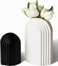 Set Of Two Decorative Black And White Vases, One Measuring 6 Inches Tall And The - £35.58 GBP