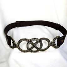 Chico&#39;s Leather Gold Braided Buckle Adjustable Belt Women M/L Pebbled Dark Brown - $32.98