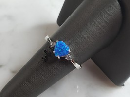 Womens Estate Sterling Silver Modernist Blue Opal Heart Ring 1.9g E4000 - £23.87 GBP