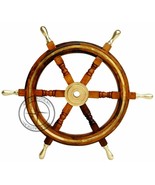 Decorative 6 Spoke Ship Wheel With Brass Centre &amp; Ring 24&quot; Wooden Boat S... - £95.25 GBP