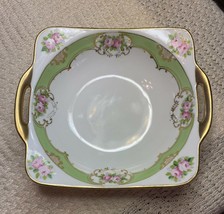 Vintage Nippon Hand Painted Square Floral Serving Dish Open Handles Gold Gilded - £22.56 GBP