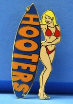 Hooters Blonde Hair Surfer Girl Dark Blue Surfboard Red Bikini Bathing Suit Pin - £11.93 GBP