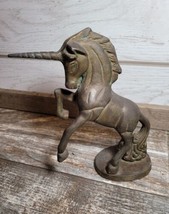 Vintage Unicorn Figurine Statue Distressed Curio Cabinet Decor Tarnished Brass - £6.79 GBP