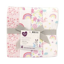 Parents Choice 4pk Cotton Flannel Receiving Blanket Pink Girl Rainbow Unicorn - £39.51 GBP