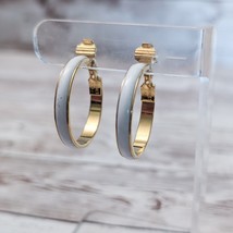 Vintage Monet Clip On Earrings Large White &amp; Gold Tone Hoops - Some Marks - £10.93 GBP