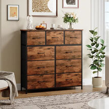 9 Drawer Dresser with Metal Frame and Wooden Top Fabric Storage Organize... - $163.50