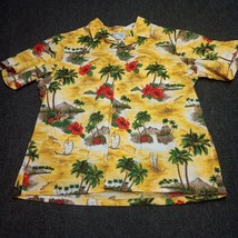 VINTAGE RJC Hawaiian Shirt Men XL Vibrant Yellow Mountain Aloha Ocean Floral - £43.90 GBP