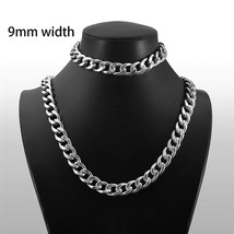7mm Stainless Steel Chain Jewelry Set Necklace and Bracelet Men Women Fashion Hi - £18.85 GBP