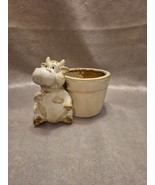 Short Horn Cow Planter Glazed Pottery Ivory And Brown - $16.40