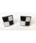 Checkered Cufflinks Black &amp; White Enamel Silver Tone Metal Square Checkers - $15.00