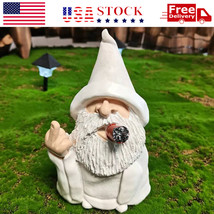 Smoking White Wizard Gnome Middle Finger Lawn Ornament Statue Garden Yar... - £15.61 GBP