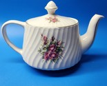 Crown Dorset Staffordshire Teapot Ribbed Swirl Pink Roses Floral Gold Trim - $48.48