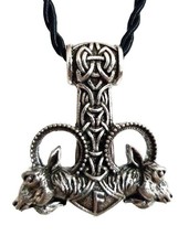 Thors Hammer Necklace Mjolnir Rams Goat Viking Runes Pendant Corded Norse Pagan - £8.06 GBP