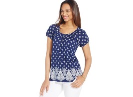 NWT Karen Scott Stylist Navy Short-Sleeve Bandana-Print Henley Top Shirt... - $24.99