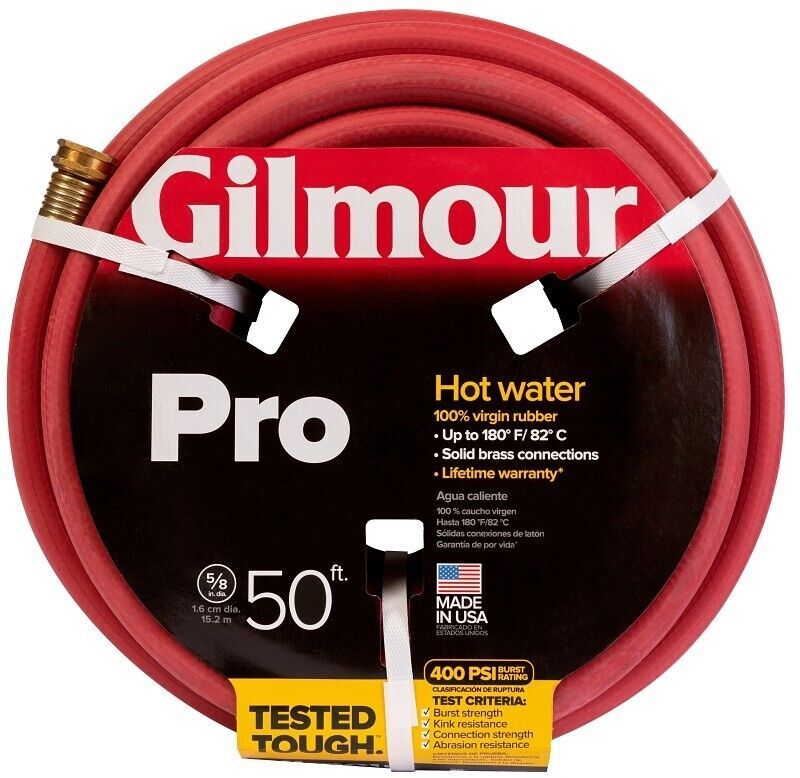 Gilmour 886501-1001 Heavy-Duty Garden Hose 5/8" x 50' RED RUBBER HOT WATER USA