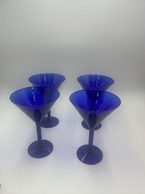 Martini Glasses 10 oz Accent Stem Wine 7&quot; Height, Set of 4, Cobalt Blue Glass - £47.43 GBP