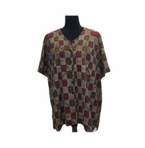 Notations Shirt 1X Red Yellow Floral Vintage Long Sleeve Button Down Womens - $9.56