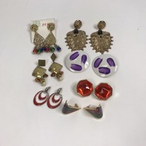 Vintage Earring Lot Colorful pierced mod Boho Zoom statement Mixed materials - £15.52 GBP
