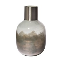 13" Cream and Brown Ombre Glass Vase with Dark Bronze Top - $2,746.10 MXN
