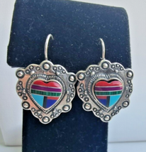 SOUTHWESTERN 925 STERLING SILVER GEMSTONE INLAY HEART EARRINGS - $1,258.85 MXN
