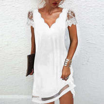 Xy elegant fashion party dresses women v neck floral print short sleeve lace mini dress thumb200