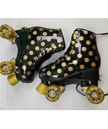 Roller Derby Black &amp; Gold Polka Dot Skates Youth Adjustable Size 12-2 05119 - $26.49 CAD
