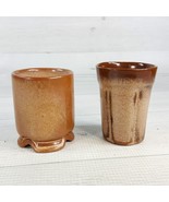 Vintage 2pc Frankoma Pottery Brown Glaze 1B Open Sugar Bowl &amp; 90C Flower... - $48.49