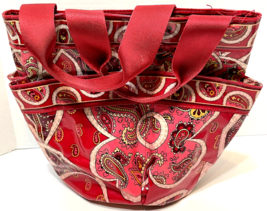 Rare Vera Bradley Rosy Posies Coated Fabric Tote Multi Pockets Bag 9 x 8 in - £14.76 GBP