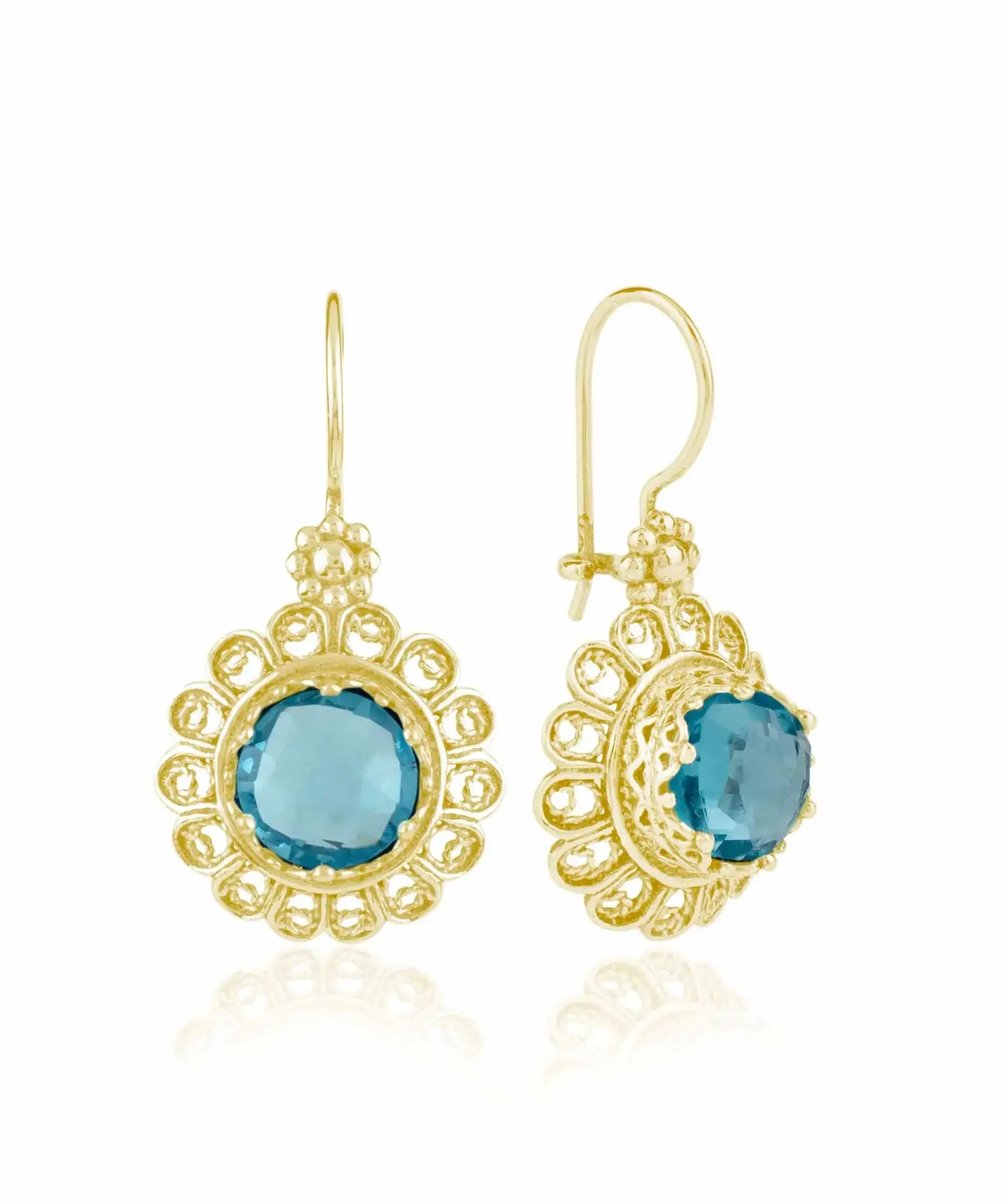 Filigree Art Flower Design Gold Plated Silver Blue Topaz Gemstone Women ... - $59.91