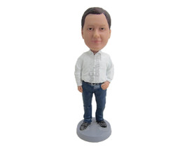 Custom Bobblehead Trendy Man Giving A Real Look Wearing A Long-Sleeved Shirt And - £69.99 GBP