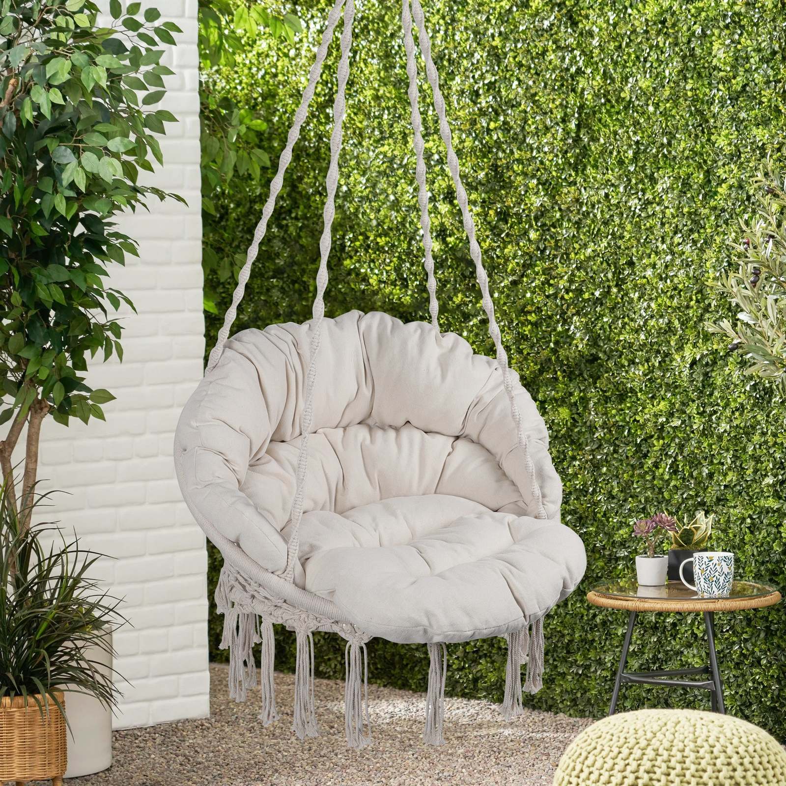 Macrame Hammock Chair Swing: 330lb Cotton Rope - $126.99