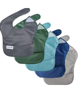 Tiny Twinkle Mess Proof Waterproof Feeding Bibs 5 Pk Boy Solid Colors 6-24 Month