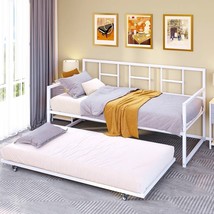 Twin size White Metal Daybed Frame with Roll Out Trundle Bed Frame - $5,265.60 MXN