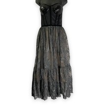 Milla Nova Black Sequin Lace Tulle Midi Strapless Dress Corset womens Medium - £308.89 GBP