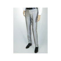 Men Tuxedo Formal Suit ROYAL DIAMOND Slim Fit 3Pc Vested shiny Satin SL82 Silver image 11