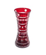 Art Deco Crystal Vase, Glass Cut Vessel, Bohemia Red Hourglass Vintage H... - $54.60