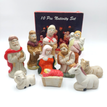 Vintage Nativity Christmas Set 10 Pcs Miniature Figures 6&quot; and Smaller - £14.75 GBP