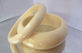 Vintage Pair French Galalith Bakelite Bracelets Faux Ivory Chunky Bangles - £55.94 GBP