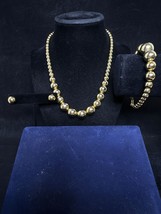 Vintage Gold Tone Ascending Bead Necklace, Bracelet &amp; Pierced Earring Set (4214) - £28.13 GBP