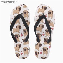 Twoheartsgirl Lovely Pug Dog Flip Flops for Women Cute Female Slippers Ladies Su - £19.95 GBP