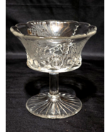 Antique 5&quot; ETCHED GLASS Compote Candy Nut Dish CABBAGE ROSE LEAF &amp; Bead ... - $19.03 CAD