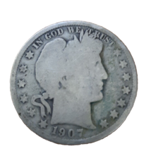 ½ Half Dollar Barber 90% Silver U.S Coin 1907 P Philadelphia Mint 50C KM... - $44.29