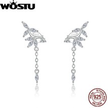 WOSTU Silver Flowers Tassel Long Earrings 100% 925 Silver AAA Zircon Earrings  F - £16.05 GBP