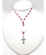 Necklace Crystal Beads Italian Sunburst Crucifix - 7/8 inch USA Handmade - $24.74
