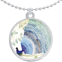 Blue Peacock Round Pendant Necklace Beautiful Fashion Jewelry - £8.50 GBP