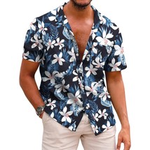 Mens Shirt Hawaiian Casual Button Down Tropical Beach, A-Black, Large, S... - $43.99