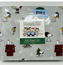 P EAN Uts Snoopy Woodstock Christmas Full Sheets Set Santa Hat Wreath Lights Tree - £31.37 GBP