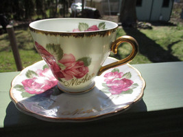 MOTHER Teacup Saucer Norwest Fine China New Vintage Japan Roses and Gold Trim - £15.12 GBP