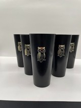 Set of 6 Black Plastic Tumblers Cups with Gold Owl Decoration Vintage 14... - £14.91 GBP